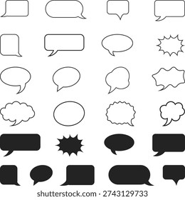Set of speech bubbles Silhouette, Collection of Speech and Thought Bubbles in Various Shapes and Styles