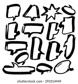 Set of Speech Bubbles Sketch style hand drawn doodles - highlighter, marker. Vector illustration.