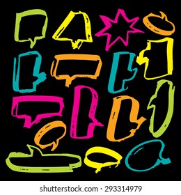 Set of Speech Bubbles Sketch style hand drawn doodles - highlighter, marker. Vector illustration.