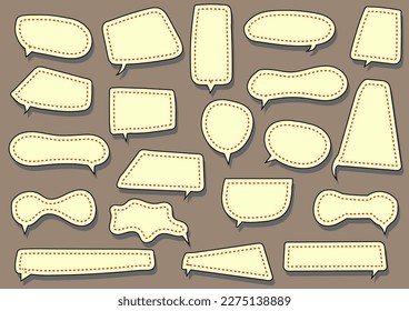 Set of speech bubbles sketch vector. Red seam dot. Empty space for text illustration.