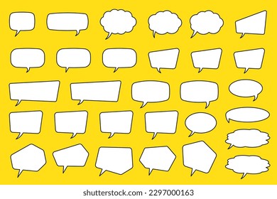 Set of speech bubbles. Speak bubble text, cartoon chatting box, message box. Blank empty vector white speech bubbles on yellow background. Cartoon balloon word design.