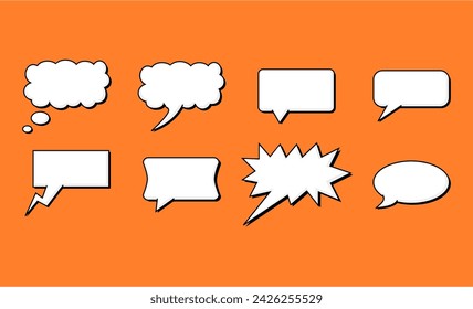 Set of speech bubbles. Speak bubble text, cartoon chatting box, message box. Blank empty vector white speech bubbles. Cartoon balloon word design.