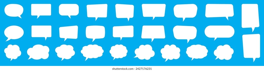 Set of speech bubbles. Speak bubble text, cartoon chatting box, message box. Blank empty white speech bubbles.