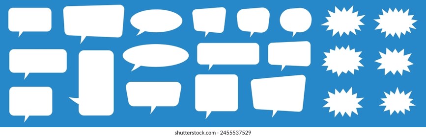 Set of speech bubbles. Speak bubble text, cartoon chatting box, message box. Blank empty white speech bubbles.