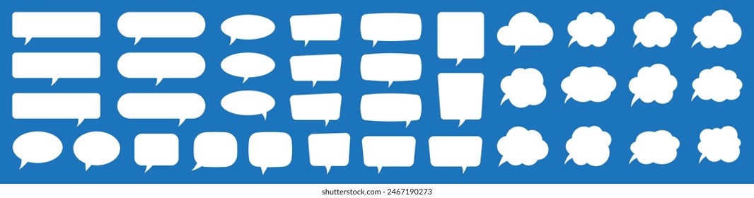 Set of speech bubbles. Speak bubble text, cartoon chatting box, message box. Blank empty white speech bubbles.