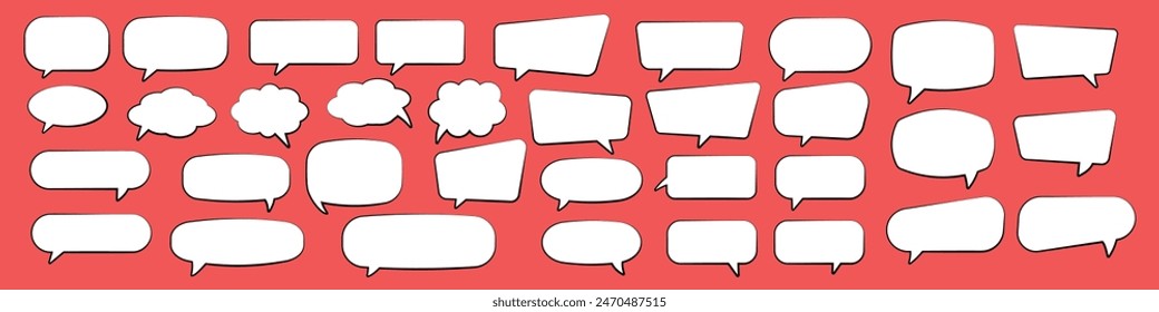 Set of speech bubbles. Speak bubble text, cartoon chatting box, message box. Blank empty vector white speech bubbles. Cartoon balloon word design black. 