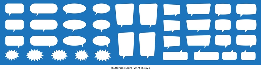 Set of speech bubbles. Speak bubble text, cartoon chatting box, message box. Blank empty white speech bubbles.