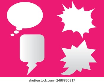 Set of speech bubbles. Speak bubble text, cartoon chatting box, message box. Blank empty vector white speech bubbles. Cartoon balloon word design, 3d white speech bubble, social media chat message.