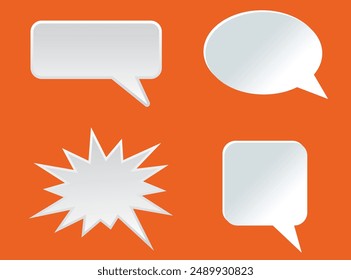 Set of speech bubbles. Speak bubble text, cartoon chatting box, message box. Blank empty vector white speech bubbles. Cartoon balloon word design, 3d white speech bubble, social media chat message.