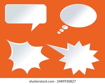 Set of speech bubbles. Speak bubble text, cartoon chatting box, message box. Blank empty vector white speech bubbles. Cartoon balloon word design, 3d white speech bubble, social media chat message.
