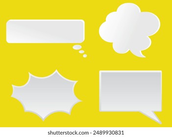 Set of speech bubbles. Speak bubble text, cartoon chatting box, message box. Blank empty vector white speech bubbles. Cartoon balloon word design, 3d white speech bubble, social media chat message.