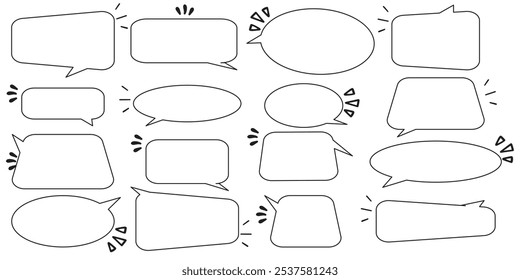 Satz von Sprechblasen. Sprechblasentext, Chat-Rahmen für Cartoons, Nachrichtenkasten. Leere, leere, weiße Vektor-Sprechblasen auf gelbem Hintergrund. 10 EPS