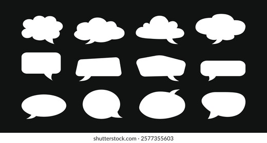 Set of speech bubbles. Speak bubble text, cartoon chatting box, message box. Blank empty white speech bubbles.