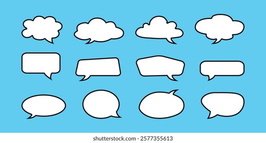 Set of speech bubbles. Speak bubble text, cartoon chatting box, message box. Blank empty white speech bubbles.