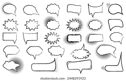 Set of speech bubbles. Speak text in bubble, cartoon chat box, message box. Blank empty vector white speech bubbles. Retro design.