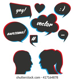Set of speech bubbles with talking people
