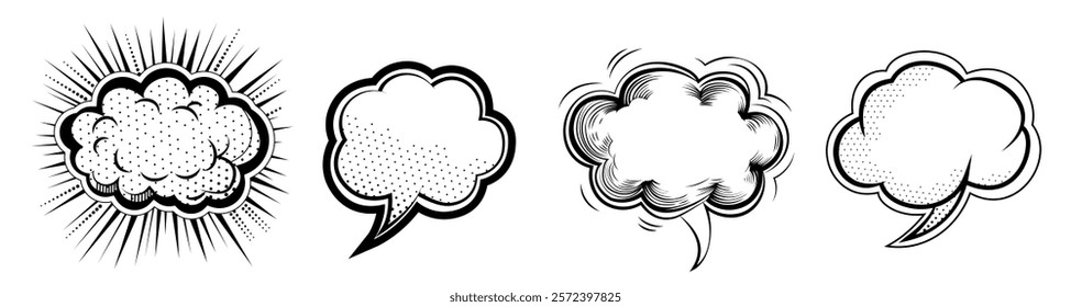 Set of Speech Bubbles template flat and line icons on transparent background, flat line design vector illustration, social media and communication concept