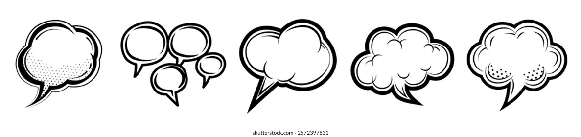 Set of Speech Bubbles template flat and line icons on transparent background, flat line design vector illustration, social media and communication concept