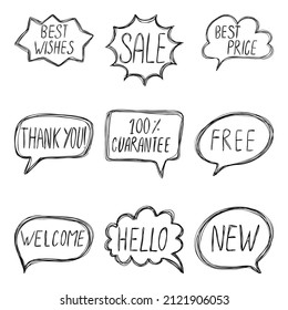 Set of speech bubbles with text inside