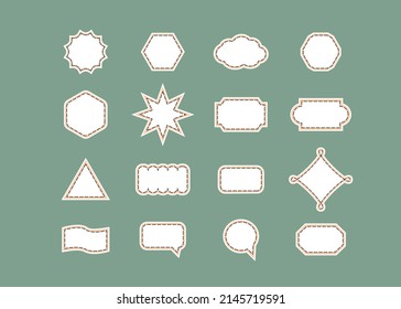 Set of speech bubbles in various shapes, white background and calming coral frame, black dotted lines. Elements for design, patches and stickers with space for text.