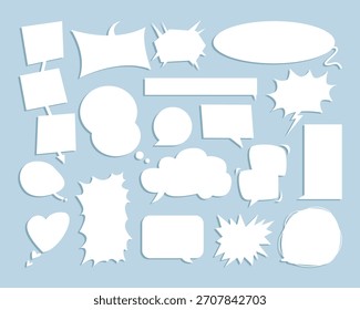 Set of speech bubbles in various shapes. Vector illustration for communication themes, chat icon, comic elements, and dialog frames.