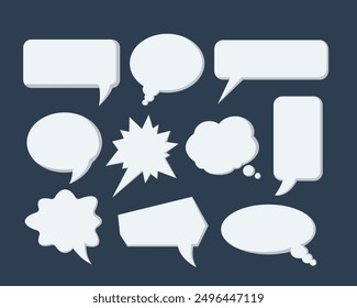 Set of speech bubbles vector art, talk bubble illustration, empty chatting box, speech bubble collection, white speak bubble text template
