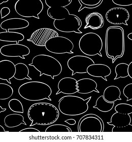 Set of speech bubbles, vector hand drawn seamless pattern. endless abstract black and white background, EPS 8