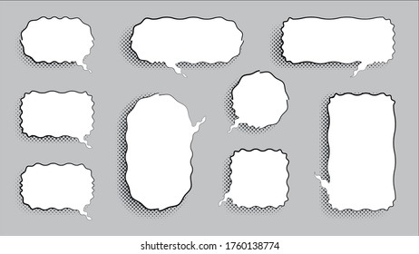 Set of speech bubbles. Vector illustration. Halftone shadow.