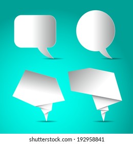 Set of Speech bubbles white blank, paper design on bright blue background