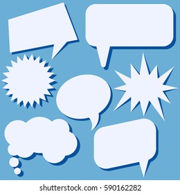 Set of speech bubbles without phrases on blue background. Vector illustration.
