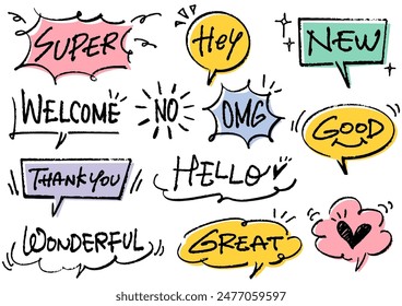 Set of speech bubbles and words