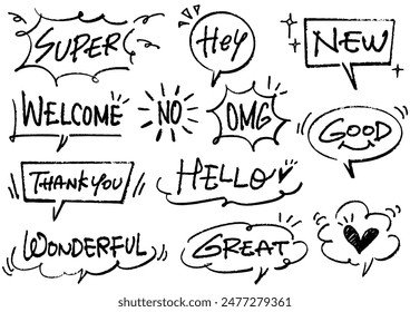 Set of speech bubbles and words