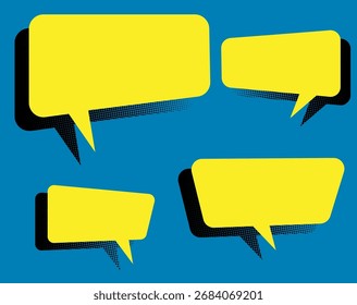 Set of speech bubbles yellow color with halftone gradient shadow background vector illustration. Design elements of cartoon speech bubbles design.