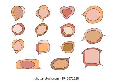 Set of speech bubbles.Hand-drawn one-line elements and abstract spots. Social chat symbols.Collection of text boxes of different shapes.Isolated.Vector