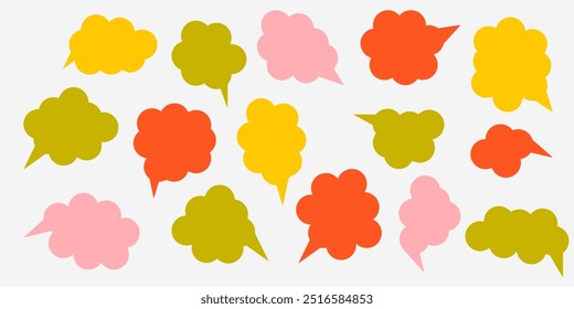 Conjunto de burbujas de color de voz, manga, discurso de chat o diálogo en colores amarillo, rojo, rosa, verde