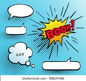 Set of speech comic bubbles. Comic sound effect. Vector illustration. 