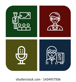 Set of speech icons such as Presentation, Teacher, Microphone, Professor , speech