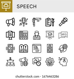 Set of speech icons. Such as Presentation, Megaphone, Microphone, Text, Blog, Testimonial, Pastor, Chat, Call, Commandments, Speaker, Speech, Message, Leader, Thinking , speech icons