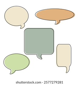 set speech message, comment pink, light purple, green, peach, doodle empty baloon