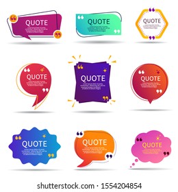 Set Of Speech Quote Text Box Of Gradient Color. Template Of Geometric Badge With Circle Shape. Remark Dialog, Citation Bubble For Promotion. Textbox Frame And Quotation For Information. Vector Eps10