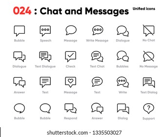 Set of Speech and Talk Line Unified Icons. Includes Bubble, Speak, Chat, Balloon, Message and other. Pixel Perfect. Editable Stroke.