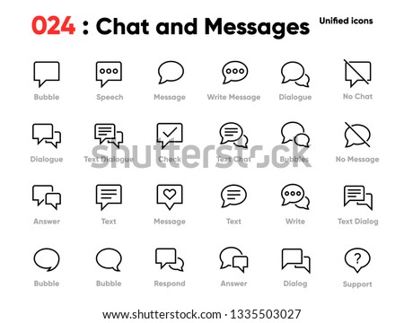 Set of Speech and Talk Line Unified Icons. Includes Bubble, Speak, Chat, Balloon, Message and other. Pixel Perfect. Editable Stroke.