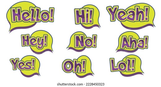 Set of speech text bubble, chat box, message box line design cartoon vector illustration. Doodle style balloon.
