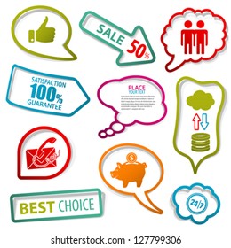 Set of speech and thought bubbles with business icon, vector illustration