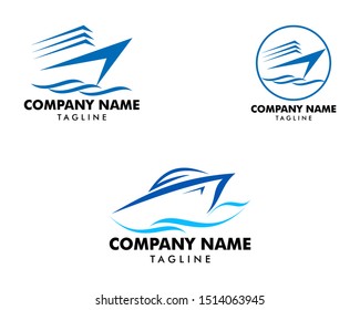 Set of Speed boat logo design template, Sea boat logo design concept