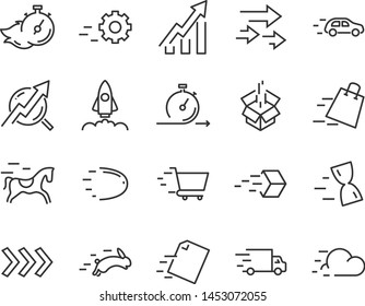 set of speed icons, such as fast, sending, accelerate, rising