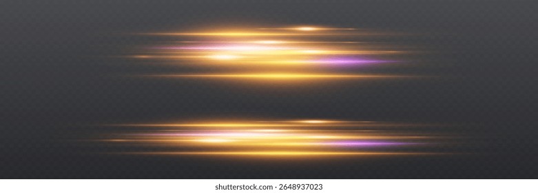 Conjunto de linhas de luz de velocidade, efeitos de luz de raio abstratos. Em um fundo transparente.