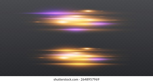 Set of speed light lines, abstract ray light effects. On a transparent background.