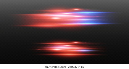 Set of speed and light lines. Neon light effect.