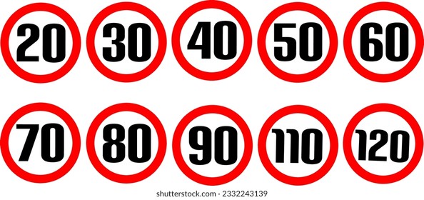 Set of speed limit graphic design on white background.